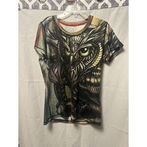 INKnBurn Women's Owl Graphic Short-Sleeve Crew Neck T-Shirt Size Medium